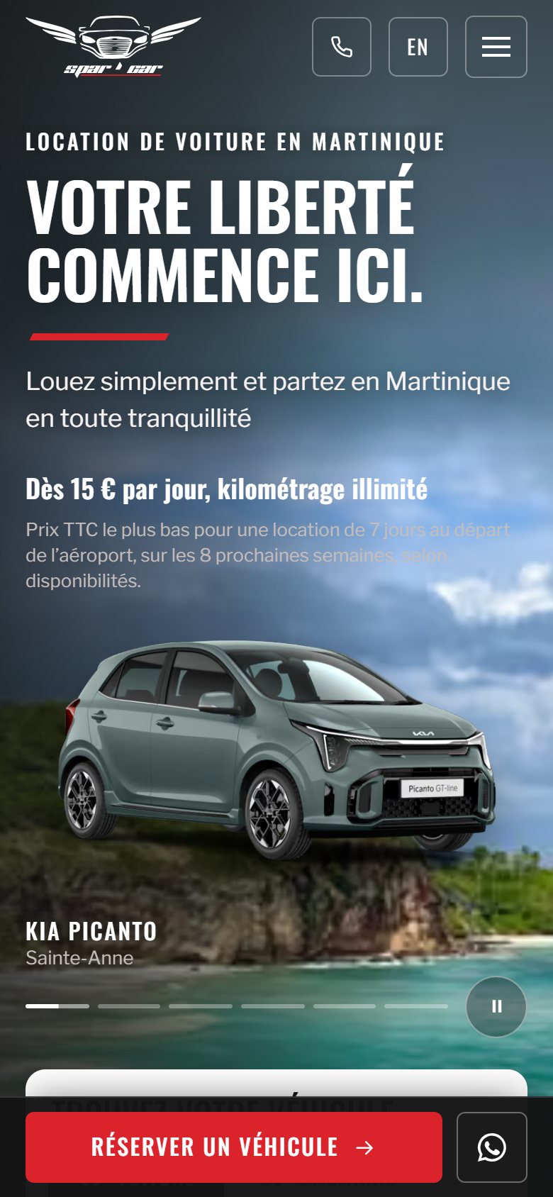 Le site SPAR'CAR sur téléphone
