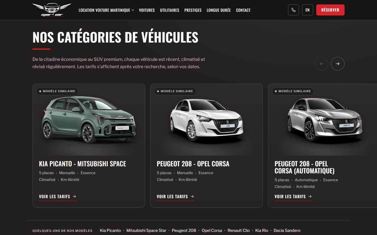 La vitrine des catégories de véhicules SPAR'CAR